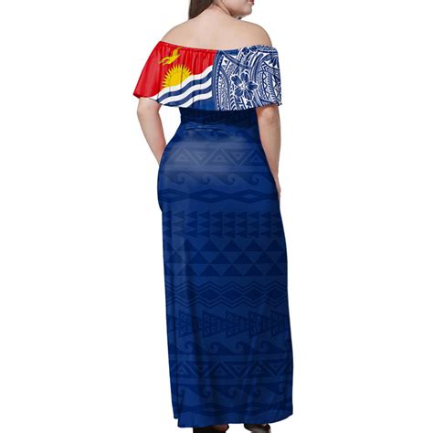 Kiribati Woman Off Shoulder Long Dress Polynesian Flag With Coat Of Arms