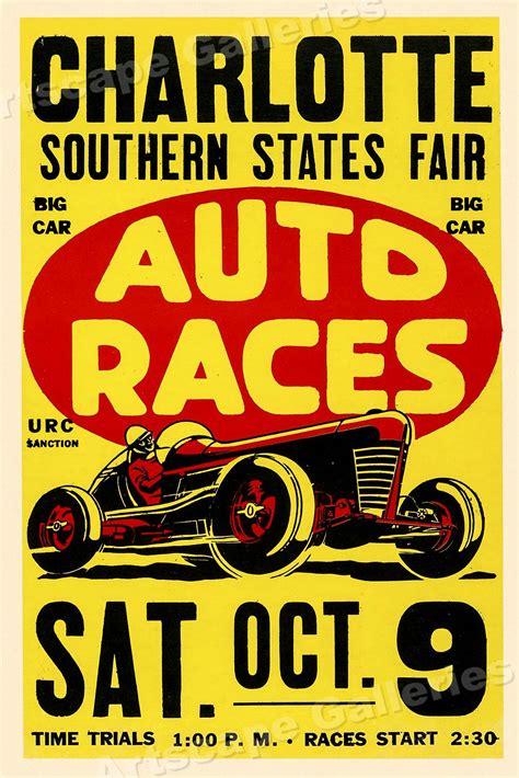 Charlotte Auto Races 1950’s Vintage Style Car Racing Poster - 16x24 | eBay