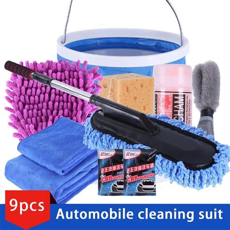 New 9pcs/set Vehicle Cleaning Kit To Wash Car Exterior & Interior Home Cleaning Kit Microfiber ...