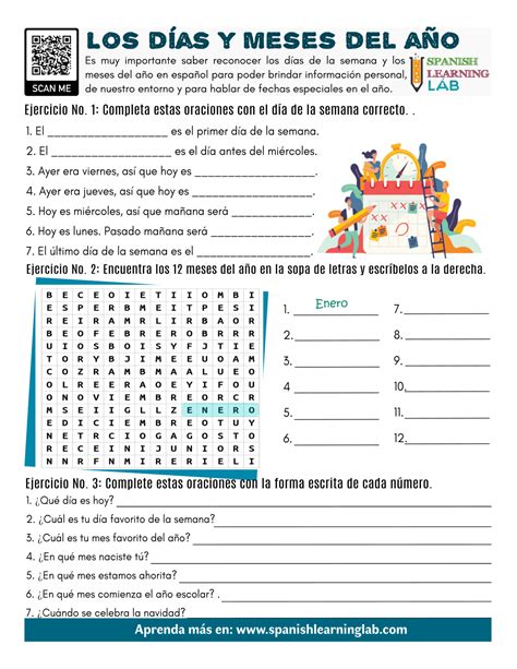 Los Días y Meses en Español - Ejercicios en PDF - Spanish Learning Lab