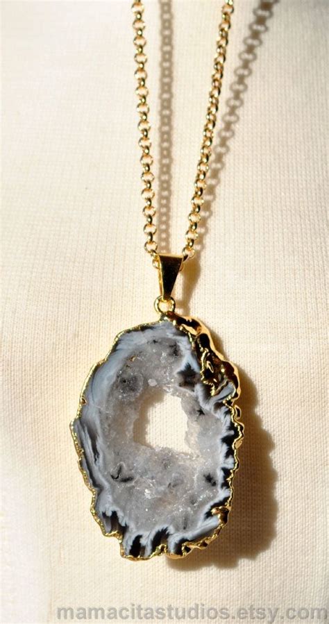 Geode Jewelry - Geode Necklace - Raw Quartz Long Gold Pendant Necklace | Geode necklace, Long ...