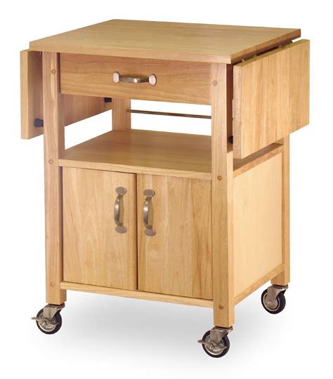 Rolling Wood Drop-Leaf Small Kitchen Cart 45-inch W by 20-inch D by 33-1/4-inch H | Kitchen cart ...