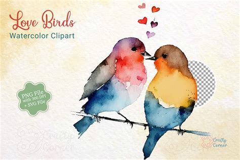 Love Birds Watercolor Valentines Clipart Graphic by Crafty Corner ...