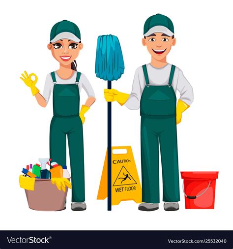 Cleaning service concept cheerful cartoon Vector Image