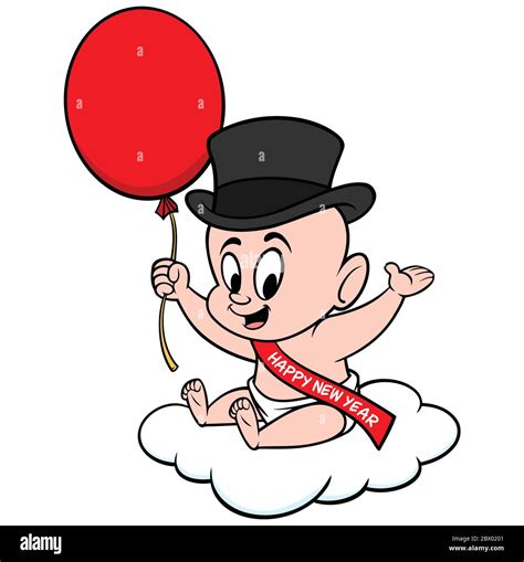 New Year Baby with Balloon- A Cartoon Illustration of a New Year Baby ...