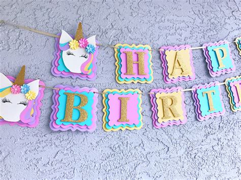 Unicorn Birthday Banner, Unicorn Decorations/Unicorn Happy Birthday Banner by ...