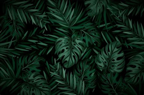 Free Vector | Realistic dark tropical leaves background