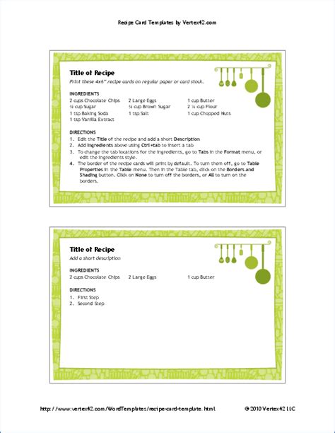 Free Printable Recipe Card Template for Word