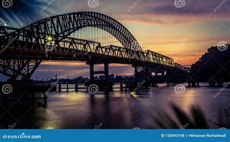 Mahakam Bridge at Dawn, Samarinda, Indonesia Stock Photo - Image of ...