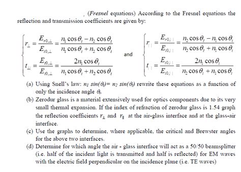 Solved (Fresnel equations) According to the Fresnel | Chegg.com