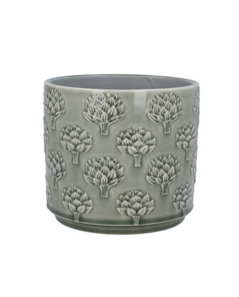 White Iris Embossed Planter Pot - Floral Pot - Glazed Ceramic House Plant Pot Cover - Indoor ...
