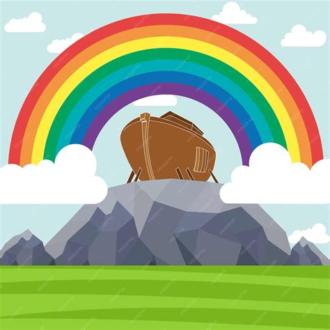 Premium Vector | Noah's Ark Rainbow over the ark Sign from God The flood