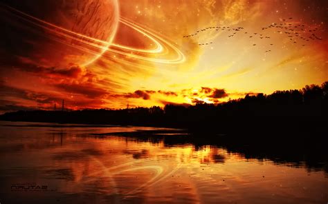 planet, Sunset, Planetary Rings Wallpapers HD / Desktop and Mobile Backgrounds