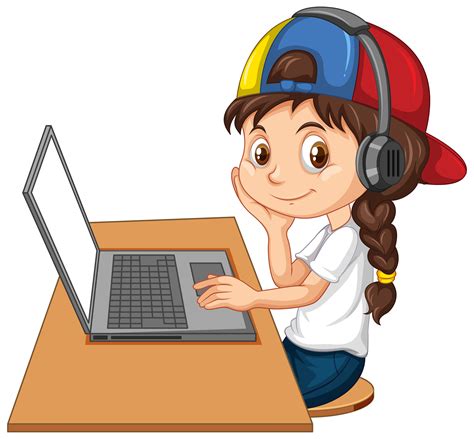 A girl with laptop on the table on white background 1520239 Vector Art at Vecteezy