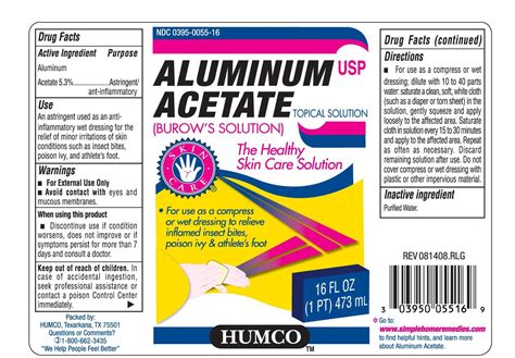 Humco Aluminum Acetate (Burrow) (Humco Holding Group, Inc.) ALUMINUM ...