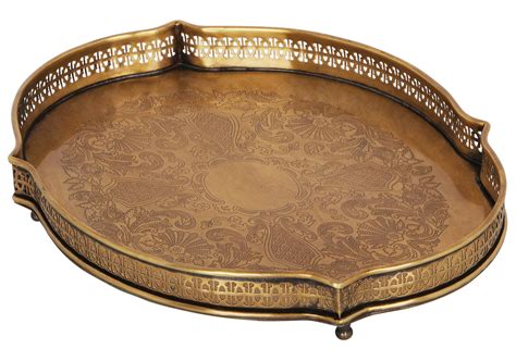 Floral Carved Traditional Brass Tray