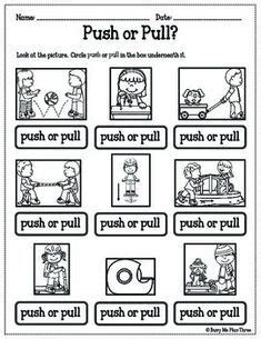 Push and Pull Worksheets A Force and Motion Activity Digital and Printable | First grade science ...