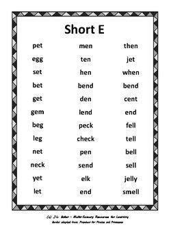 A set of sight words which all have the short "E" sound. Useful as daily or weekly sight word ...