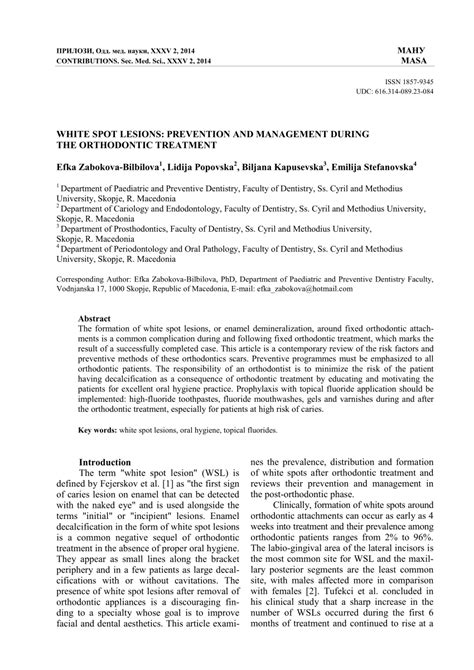 (PDF) White Spot Lesions: Prevention and Management During the Orthodontic Treatment