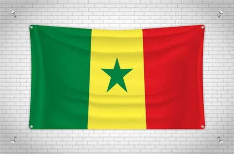 Drapeau du Sénégal accroché au mur de briques. Dessin 3D. Drapeau ...