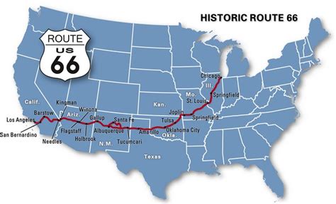 Route 66 (USA) - Villes principales, Cartes et Tracé