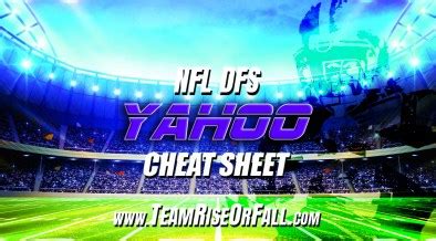 Yahoo NFL DFS Cheat Sheet Week 1 - DFS Lineup Strategy, DFS Picks, DFS ...