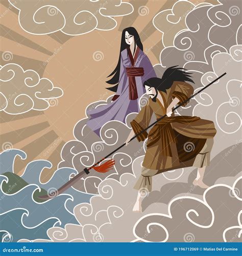 Izanagi And Izanami Asian Mythology Shinto God And Goddess Creating An Island Cartoon Vector ...