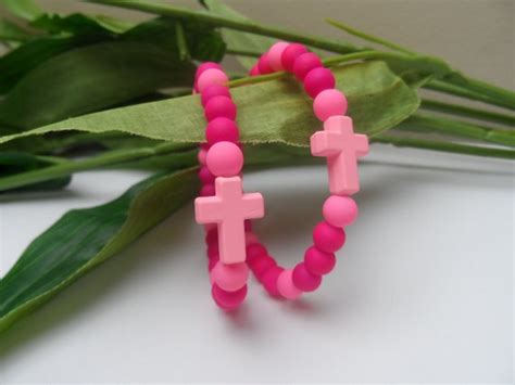 Items similar to Girls Set of 2 Pink Beaded Cross Stretchy Bracelets, kids bracelets, girls ...