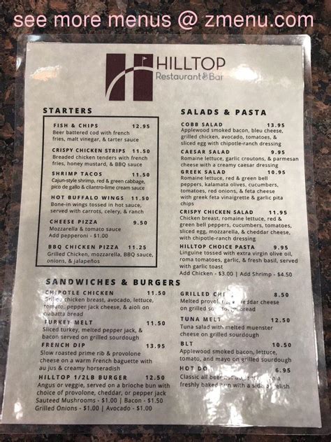 Menu at Hilltop Restaurant and Bar, Burbank