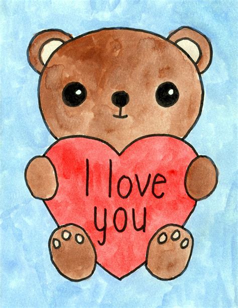 Draw a Teddy Bear with a Heart · Art Projects for Kids