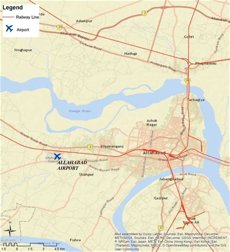 Map showing Allahabad Airport in context of Allahabad City and Railways ...