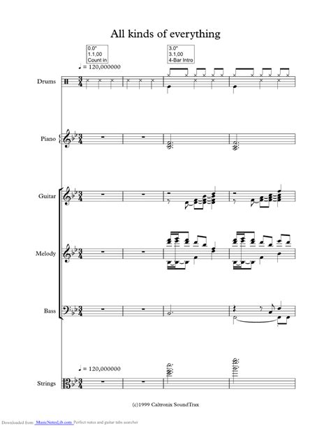 All Kinds of Everything music sheet and notes by Dana @ musicnoteslib.com