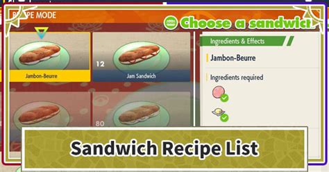 Pokemon Scarlet and Violet | Sandwich Recipes Guide - Ingredients ...