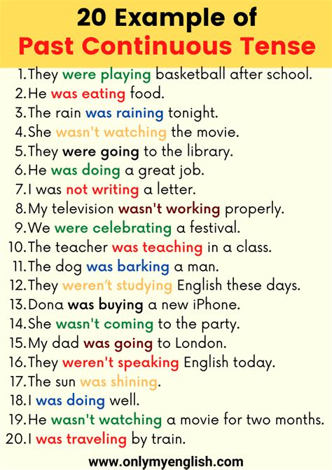 20 Examples of Past Continuous Tense Sentences