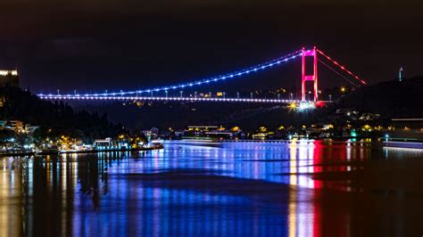 bridge, backlight, river, reflection, istanbul, 4k HD Wallpaper