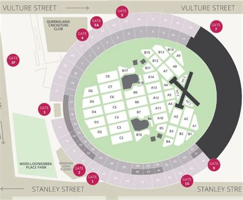 The Gabba Brisbane Cricket Ground Seating Map 2023 with Rows, Parking ...