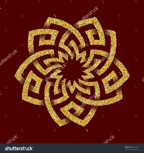 Golden glittering #logo template in #Celtic knots style on dark red background. Tribal #symbol ...