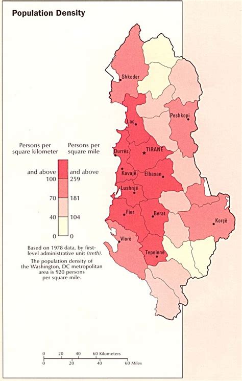 Albania - POPULATION DENSITY Map