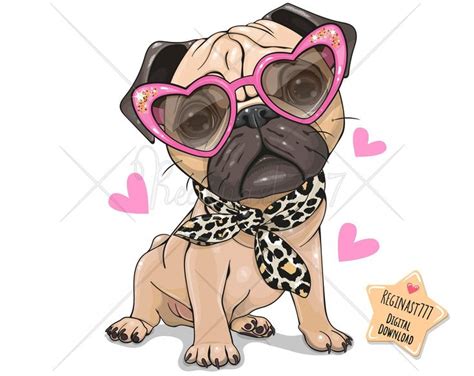 Cute Pug Print PNG Wall Art Decor Animals Dogs Fashion | Etsy | Digital ...