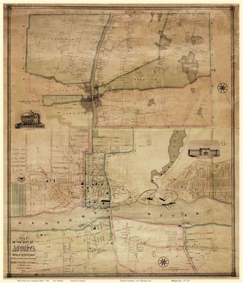 Beers1851 Map of Augusta Maine H.F. Walling