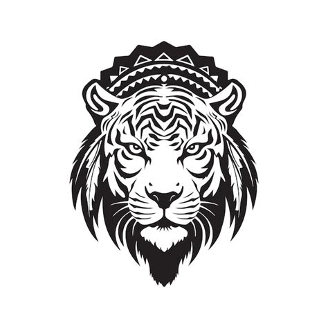 Premium Vector | Indian tiger logo concept black and white color hand drawn illustration