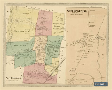 Historic landowners map of West Hartford, Connecticut from 1869 - KNOWOL