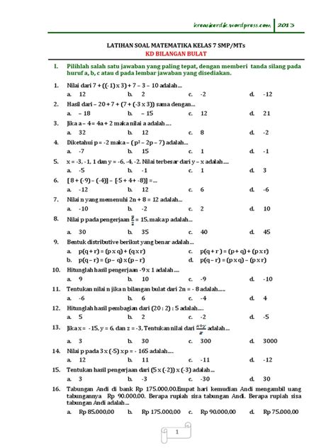 Latihan Bilangan Bulat Dan Pecahan Matematika - Riset