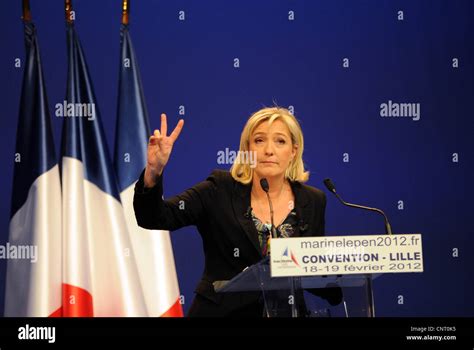 French far-right leader Marine Le Pen addresses her supporters during a ...