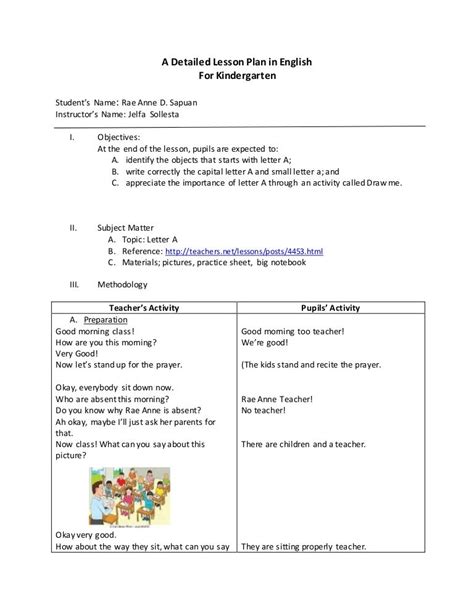 Detailed Lesson Plan in English For Kindergarten