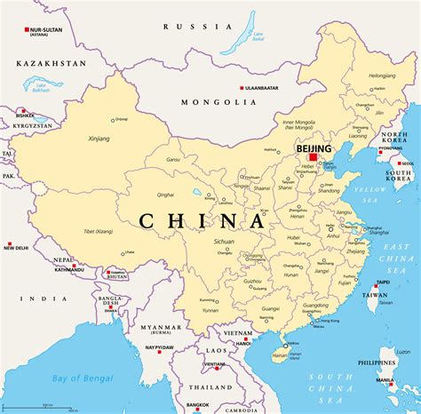 China, political map, with administrative divisions. PRC, People's Republic of China, capital ...