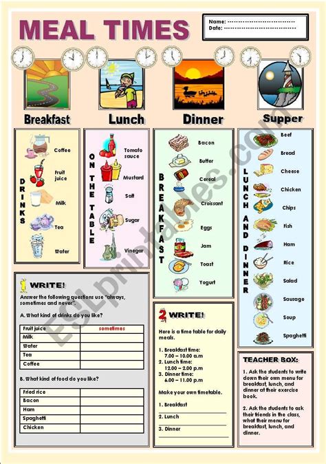 Meal Times Esl Worksheet By Ayrin | Hot Sex Picture