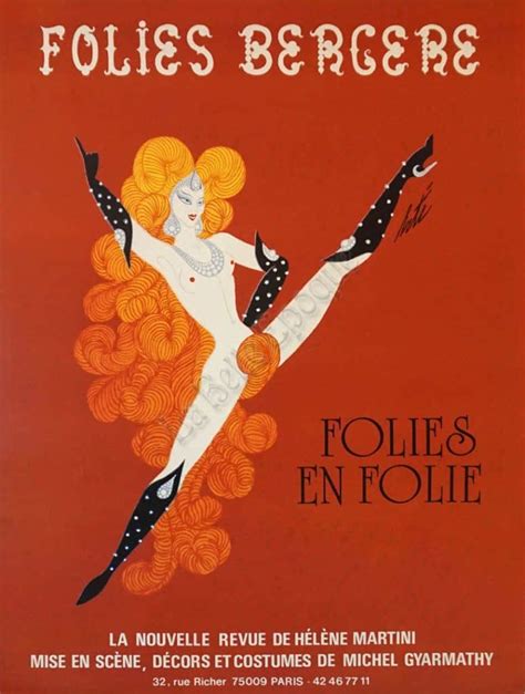 French Vintage Art Deco Revue Poster by Helene Martini for 'Folies Bergere' (Red) by Erte, 1985 ...