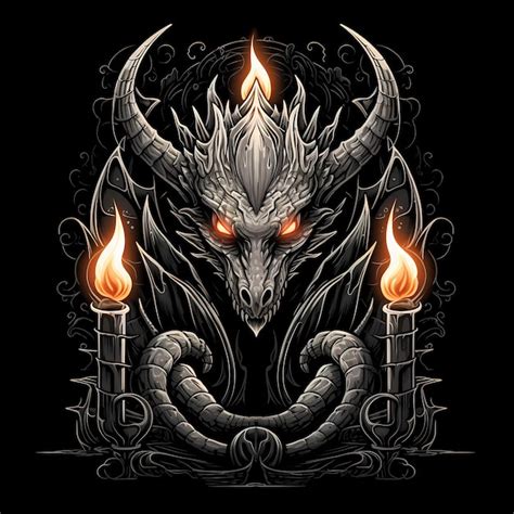 Premium Photo | Dragon head and candles fire tattoo design illustration