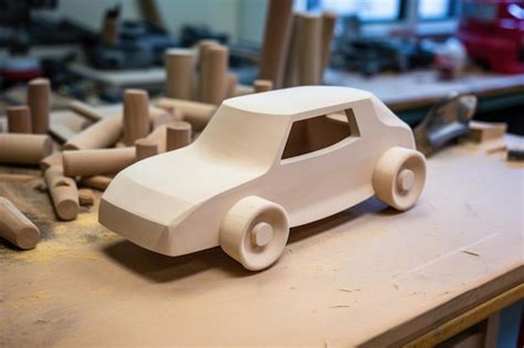 Premium AI Image | Wooden toy car sanded and ready for paint